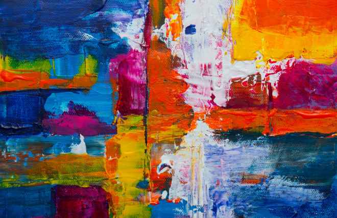 orange pink and blue abstract painting